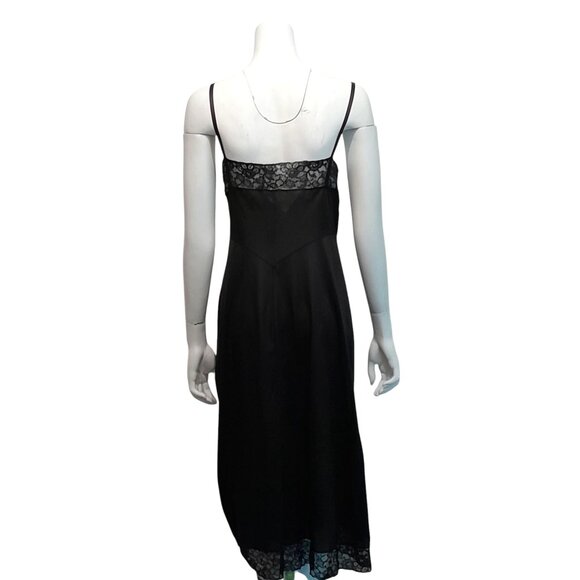 Vintage 50s Silky Nylon Lace Accent Pin Up Full Dress Sz 36 Slip Dark Choc Brown - Picture 4 of 11